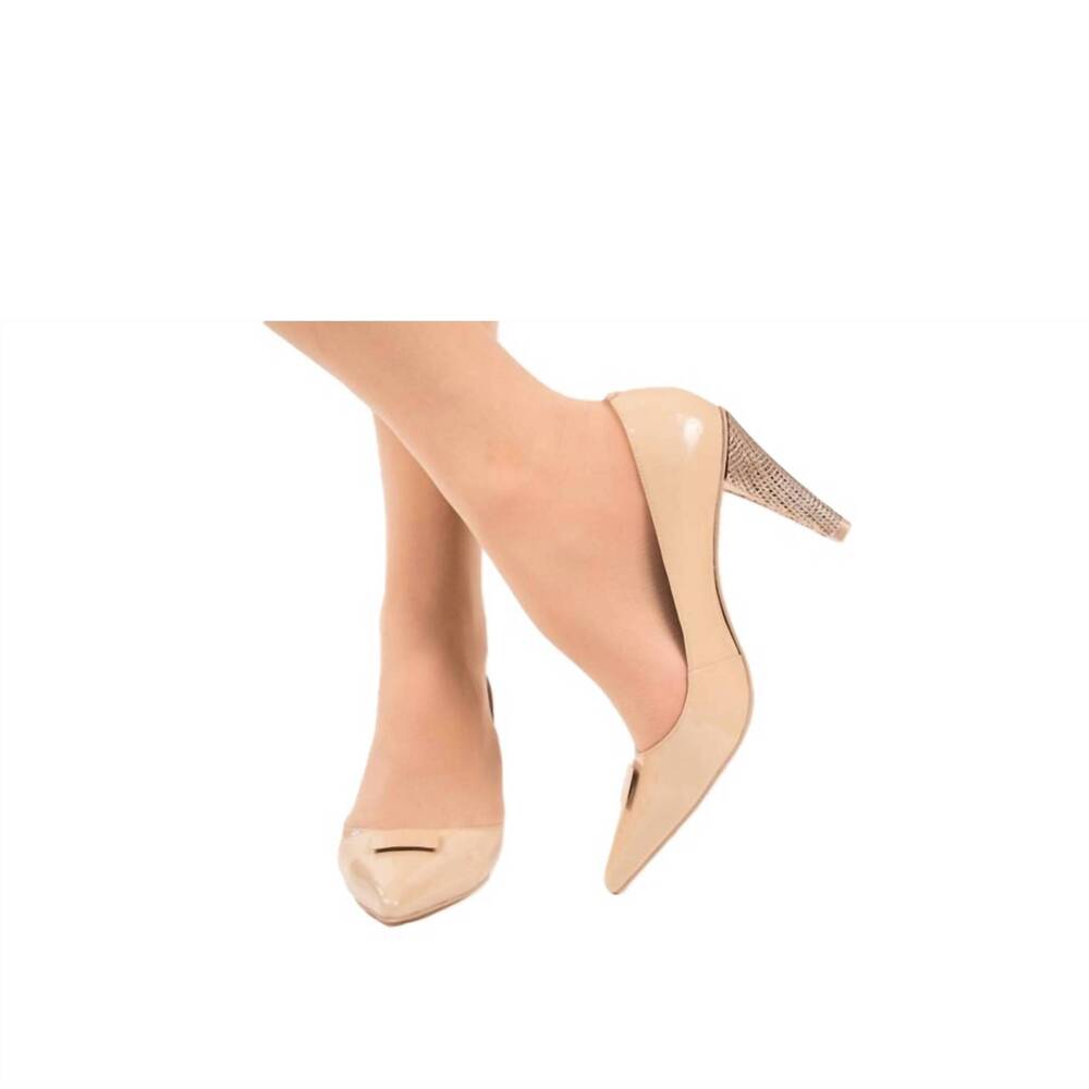 NEW KARA MAC SHOES women prima pump - gold mesh heel in nude patent leather
